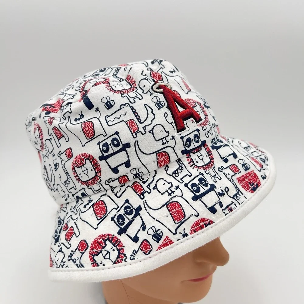 New Era Youth Los Angeles Angels Bucket Hat White AOP Cartoon Print Cotton Cap